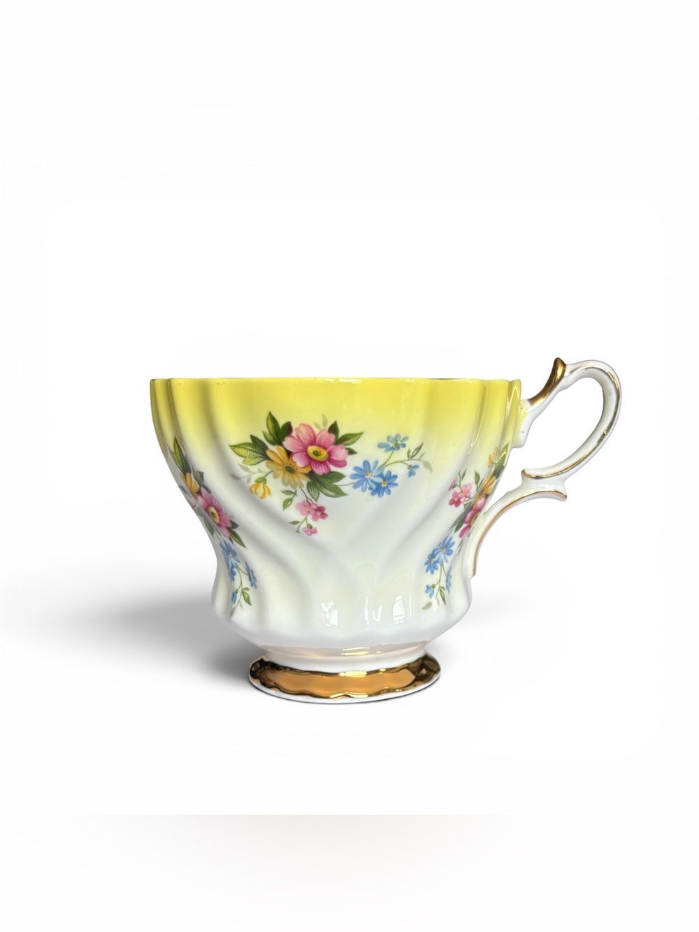 Vintage Queen Anne Yellow Ombre Floral Fine Bone China Teacup